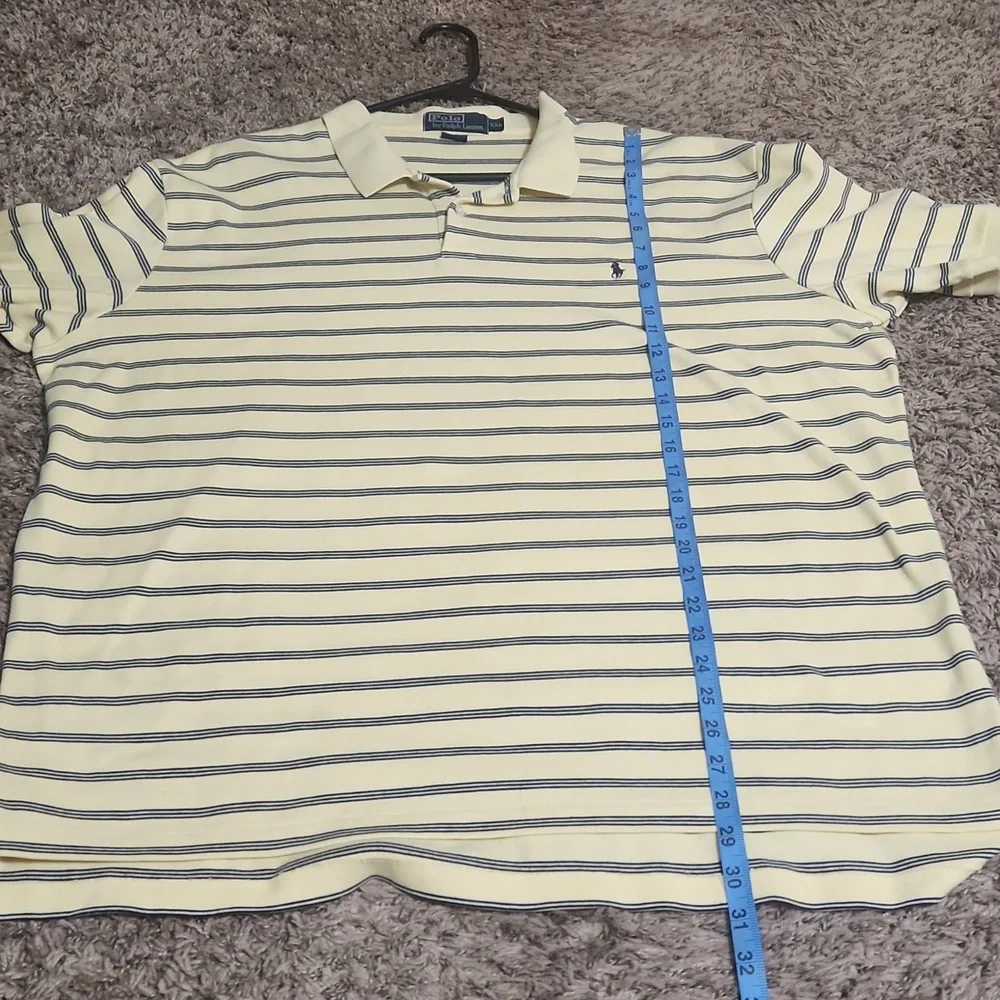 Ralph Lauren Men's Yellow and Navy Striped Polo Shirt Size XXL
